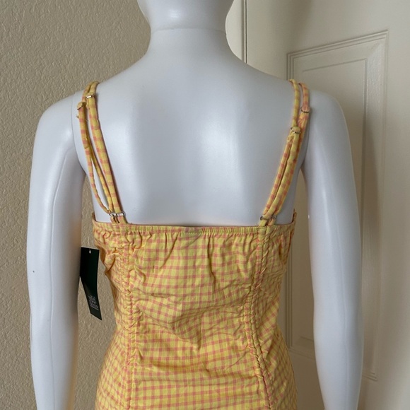 Wild Fable Double Ruched Front Gingham Plaid Yellow and Pink mini Dress - M - Picture 5 of 10